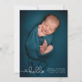 ベビー写真コラージュモダンハート書道誕生 案内状 (正面)