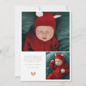 ベビー写真コラージュモダンハート書道誕生 案内状 (裏面)