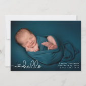 ベビー写真コラージュモダンハート書道誕生 案内状 (正面)