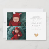 ベビー写真コラージュモダンハート書道誕生 案内状 (裏面)