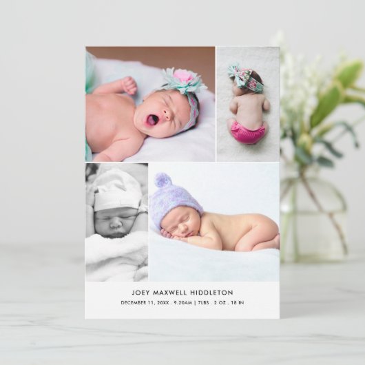 ベビー写真コラージュモダン生誕発表 案内状 (スタンド正面)
