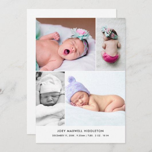 ベビー写真コラージュモダン生誕発表 案内状 (正面/裏面)
