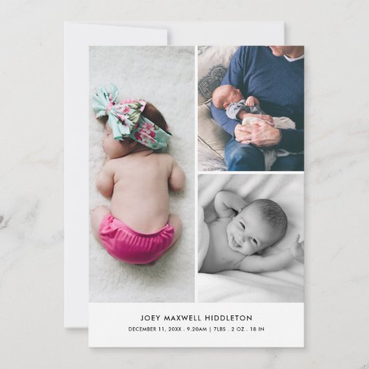 ベビー写真コラージュ誕生のお知らせエレガント 案内状 (正面)