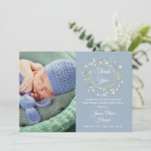 ベビー写真サンキューグリーンリーダスティブルー誕生 案内状 (スタンド正面)