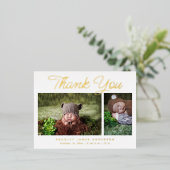 ベビー写真サンキュースクリプトモダン誕生 箔招待状ポストカード (立ち正面)