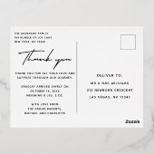 ベビー写真サンキュースクリプトモダン誕生 箔招待状ポストカード (裏面)