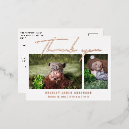 ベビー写真サンキュースクリプトモダン誕生 箔招待状ポストカード