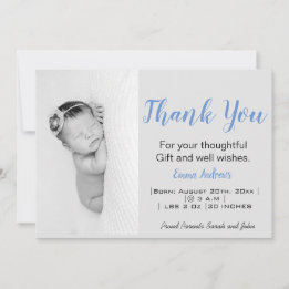 ベビー写真サンキューブルー誕生発表 案内状