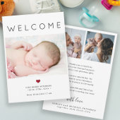 ベビー写真シンプル歓迎タイポグラフィ誕生 案内状