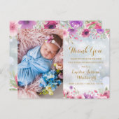 ベビー写真フローラ冬の雪ありがとう誕生 案内ポストカード (正面/裏面)