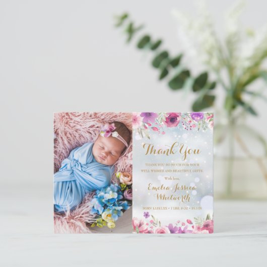 ベビー写真フローラ冬の雪ありがとう誕生 案内ポストカード (スタンド正面)