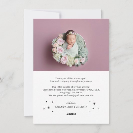 ベビー写真ホリデー誕生のお知らせ シーズンカード (裏面)