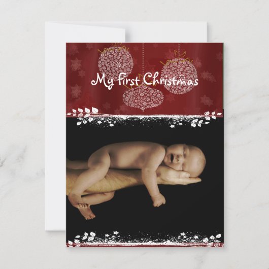 ベビー写真ホワイトオーナメントMy 1st Christmas シーズンカード (正面)