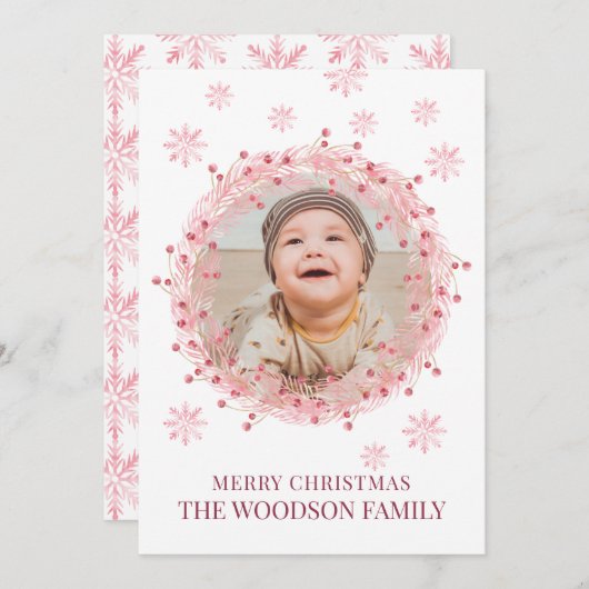 ベビー写真メリークリスマスグリーティングカード (正面/裏面)