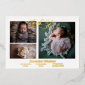 ベビー写真モダンの誕生発表 箔招待状 (正面)