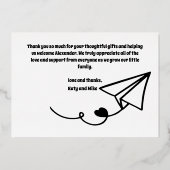 ベビー写真モダンの誕生発表 箔招待状 (裏面)