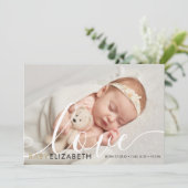 ベビー写真モダンスクリプトのラヴエレガント誕生 案内状 (スタンド正面)