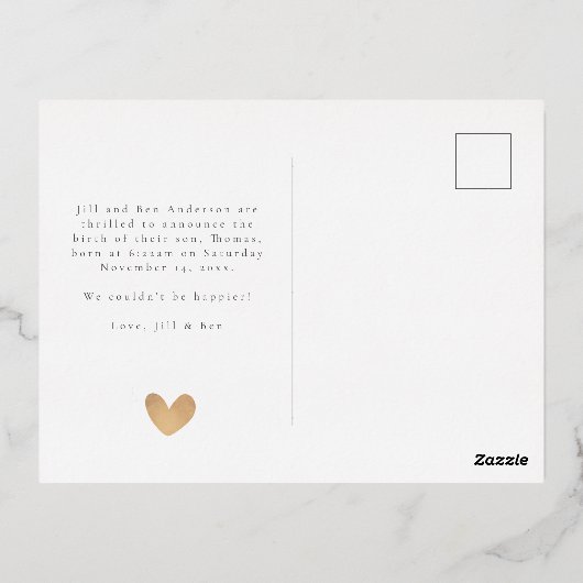 ベビー写真モダンハート書道誕生 箔シーズンポストカード (裏面)