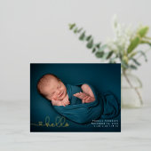 ベビー写真モダンハート書道誕生 箔シーズンポストカード (立ち正面)