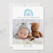 ベビー写真モダンブルーレインボー誕生発表 案内状 (正面)