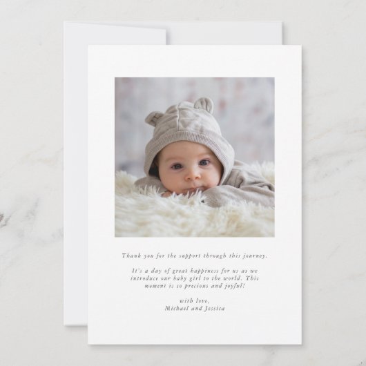 ベビー写真モダンブルーレインボー誕生発表 案内状 (裏面)