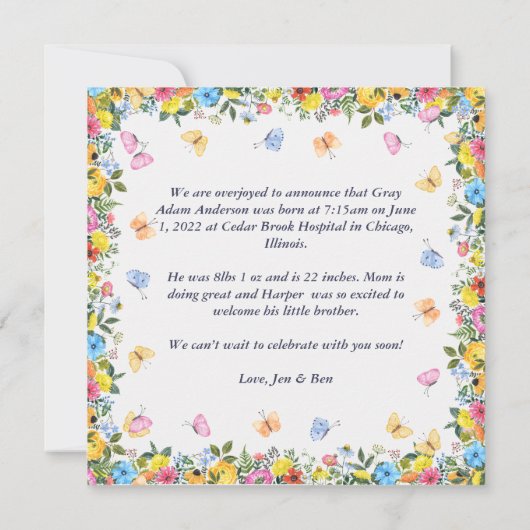 ベビー写真モダン発お洒落生発表 招待状 (裏面)