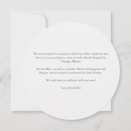 ベビー写真モダン発エレガント生発表 招待状 (裏面)