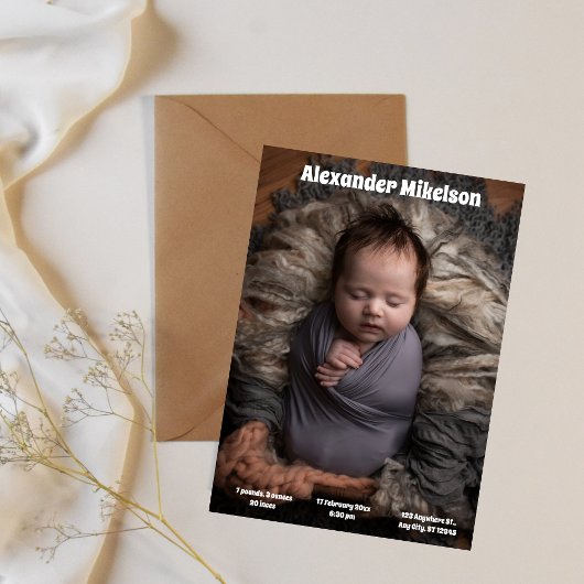 ベビー写真モダン誕生 案内状