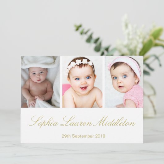 ベビー写真モダン金ゴールド色誕生発表 招待状 (スタンド正面)