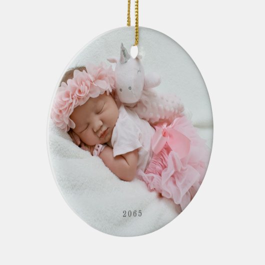 ベビー写真名クリスマス飾り誕生の日付 セラミックオーナメント (右)