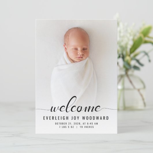 ベビー写真書道モノクロ誕生 案内状 (スタンド正面)