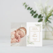 ベビー写真水彩緑豊かな出産発表  案内ポストカード (スタンド正面)