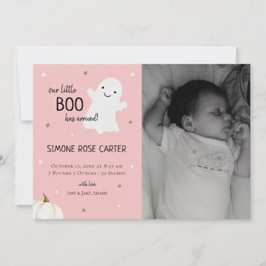 ベビー写真生まれたばかりの秋誕生発表 案内状 (正面)