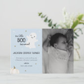 ベビー写真生まれたばかりの秋誕生発表 案内状 (スタンド正面)