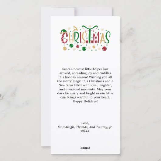 ベビー写真私たちの最初の陽気なクリスマスの挨拶 シーズンカード (裏面)