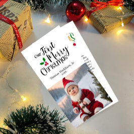 ベビー写真私たちの最初の陽気なクリスマスの挨拶 シーズンカード