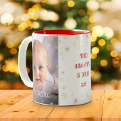 ベビー写真第1回クリスマス祖父母の雪片 ツートーンマグカップ