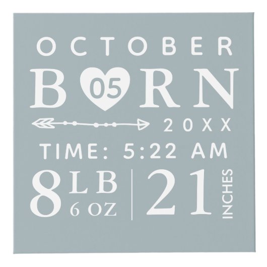 ベビー写真記念品 & 誕生情報 青いイニシャル フォトキューブ (正面)