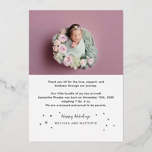 ベビー写真誕生発表バラ金箔 箔シーズンカード (裏面)