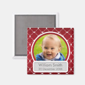 ベビー写真(名前と日付のクローバー赤) マグネット (正面/裏面)