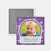 ベビー写真(名前と日付の付いた冬のスノーフレーク) マグネット (正面/裏面)