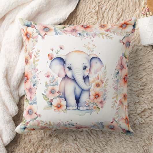 ベビー写真、名前、誕生日付エレファントをテーマにした クッション (ブランケット)