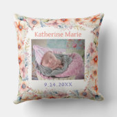 ベビー写真、名前、誕生日付エレファントをテーマにした クッション (裏面)