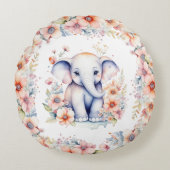 ベビー写真、名前、誕生日付エレファントをテーマにした ラウンドクッション (正面)