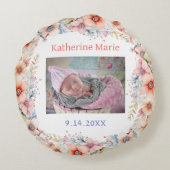 ベビー写真、名前、誕生日付エレファントをテーマにした ラウンドクッション (裏面)