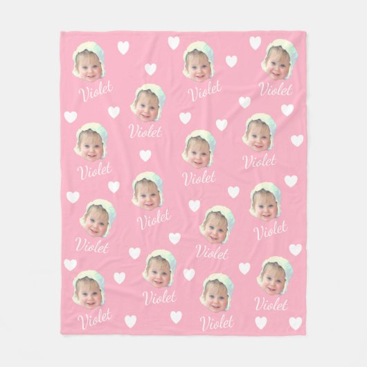 ベビー写真、書道パーソナライズされたの繰り返し名 フリースブランケット (正面)