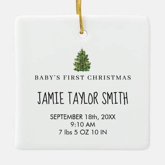 ベビー写真Keepsake名誕生日付統計クリスマス セラミックオーナメント (正面)