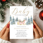 ベビー冬そりの赤ちゃんシャワー外は寒い 招待状