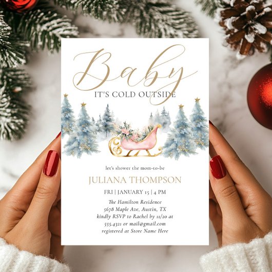 ベビー冬そりの赤ちゃんシャワー外は寒い 招待状