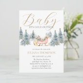 ベビー冬そりの赤ちゃんシャワー外は寒い 招待状 (スタンド正面)
